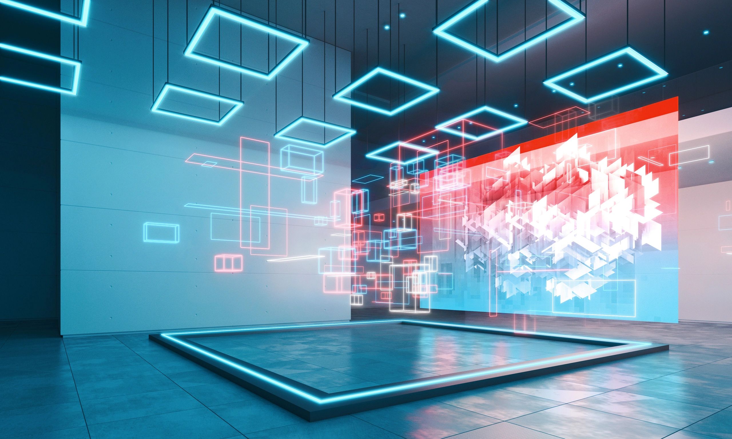 Digital technology installation representing blockchain and digital assets