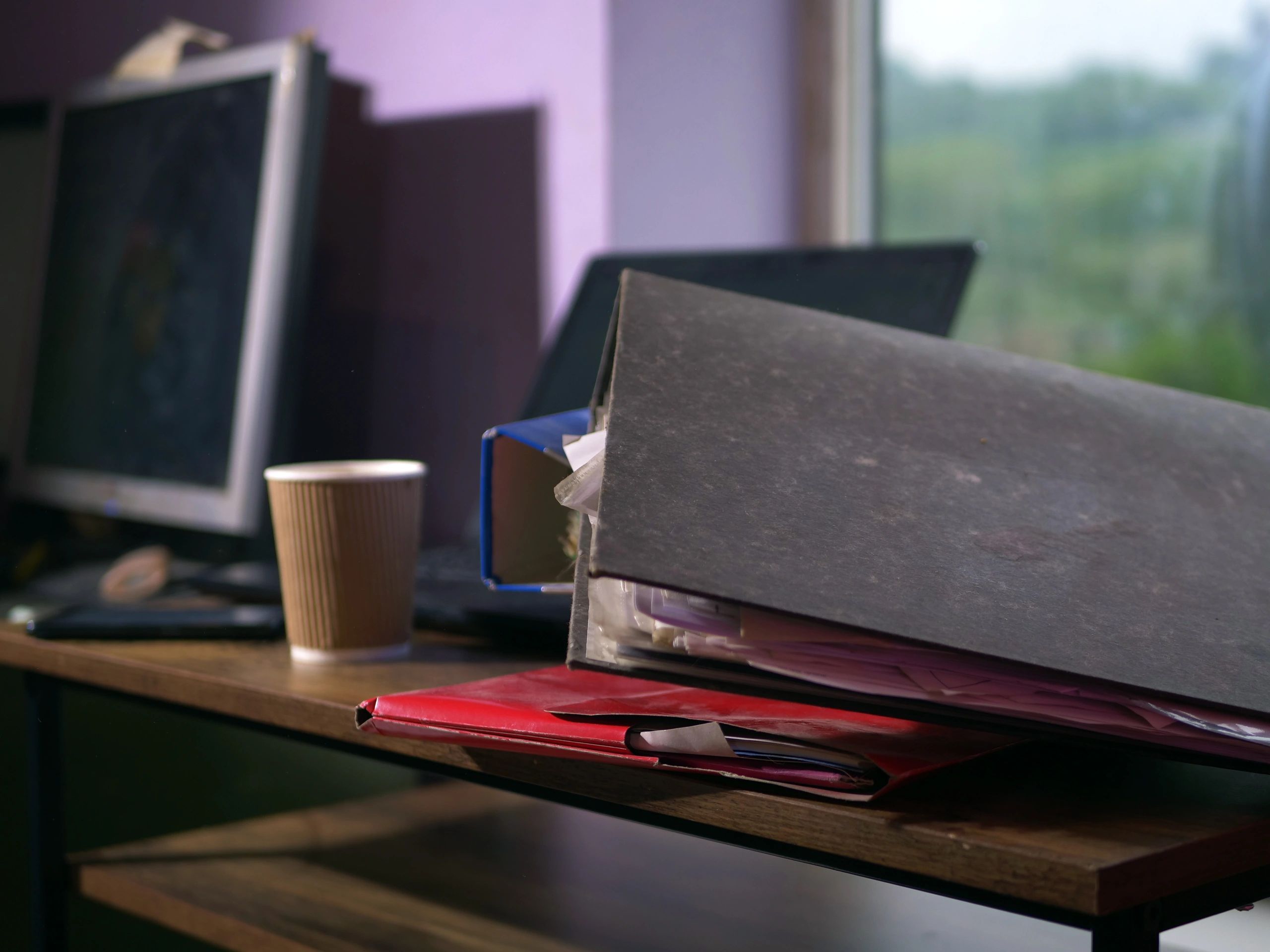 Financial documents and folders in an office